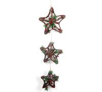 Battery Operated Flashing LED Light Up Triple Woven Wood Rattan Star Hanging Christmas Decoration