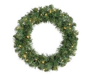 Battery Operated Green Christmas Door Wreath - Warm White Lights - 50cm Diameter