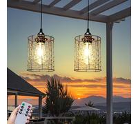 Battery Operated Hanging Outdoor Chandelier, Battery Power 5′′×6′′ Pendant Light, Gazebo Lights Outdoor, 4 AA Batteries, for Gazebo, Pergola, Porch, Patio, Indoor Outdoor Decor Lighting (2)