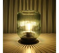 Battery Operated Lamp, Cordless Table Lamps for Home Decor, Battery Powered Nightlight with LED Bulb, Decorative Glass Beside Lamp for Bedroom Living Room-Green