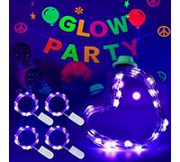 Battery Operated LED UV Black Lights, 4 Pack 6.56ft 20LED UV Lamp Bead Flexible Blacklight Fixtures Purple Fairy String Lights for Mason Jar DIY Gift Fluorescent Glow Party Body Paint Halloween Décor