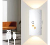 Battery Operated LED Wall Light with Motion Sensor Warm White, Rechargeable Stick-On Magnetic Wall Mounted Light, Cordless USB Glowlight, Up Down Wall Lamp for Bedroom, Bedsides, Bathroom, Pack of 1