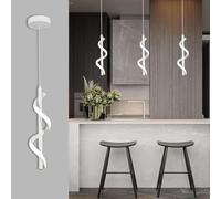Battery operated minimalist hanging lamp with remote control,spiral pendant light with 6 RGB colors dimmable,wireless hanging lamp no hardwired install,for dining room,kitchen island.etc.(White)