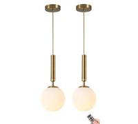 Battery Operated Pendant Light with Dimmable Rechargeable Bulb - Stylish Hanging Ceiling Lighting for Kitchen Island, Dining Table, Living Room, Bedroom, Wireless Globe Chandelier