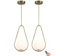 Battery Operated Pendant Light with Dimmable & Timeable Rechargeable Bulb, not Hardwired Battery Powered Globe Hanging Ceiling Lighting Chandelier, for Kitchen Island Dining Table Living Room Bedroom