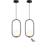Battery Operated Pendant Light With Dimmable & Timeable Rechargeable Bulb, Not Hardwired Battery Powered Globe Hanging Ceiling Lighting Chandelier, For Kitchen Island Dining Table Liv, Black B