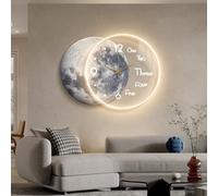 Battery-Operated Silent Non-Ticking 3D Creative Luxury Wall Clock with Moon Pattern Mural, Transparent Dial and LED Light - Perfect for Home, Office or Bedroom Decoration