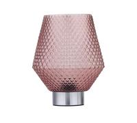 Battery Operated Table Lamp or Bedside Light, Chrome with Blush Pink Textured Glass, 2W S14 Bulb Included, 20cm Height
