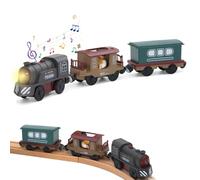 Battery Operated Train for Wooden Track, 3Pcs Train Toy Set, Battery Operated Light Up Train Toys, Motorized Train Accessories with Sound and Light, for 3 + Toddler Kids Birthday Christmas
