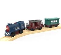 Battery Operated Train for Wooden Track - Motorised Electric Train with Lights & Sounds, 3Pcs Steam Locomotive Compatible with Thomas & Brio, Gift for Toddlers 3-5 Years