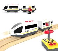 Battery Operated Train Set for Wooden Tracks, Remote Control Train Toy for Kids, Motorized Trains with Powerful Engine and Bullet Cars Compatible with Thomas, Brio