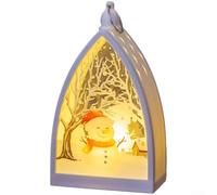 Battery Operated Vintage Christmas LED Lamp Featuring Snowman Reindeer Santa Tree for Cozy Holiday Atmosphere on Desktop or Shelf Decoration (A)