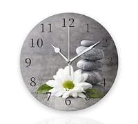 Battery Operated Wall Clocks 12 Inch,Grey Stone and Flowers,Silent Home Decor for Bathroom,Living Room,Bedroom