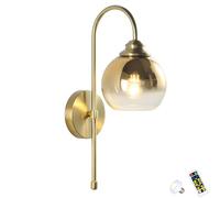 Battery Operated Wall Lamp Sconces Set of 2 - Modern Antique Brass Glass Fixtures for Bedroom & Bathroom, Cordless Retro Vanity Lighting