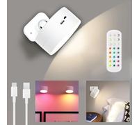 Battery Operated Wall Light, Bedside LED Wall Light with 16 RGB, Magnetic Wall Sconce with Touch & Remote Control, 360° Rotatable Reading Light, Dimmable Light for Bedroom, Bedside Lamp(White)