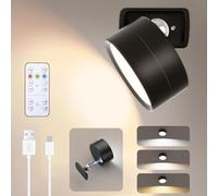 Battery Operated Wall Light, Rechargeable Magnetic LED Wall lamp, Reading Light with 360° Rotations, Wall Light with 3 Color Modes, Touch Control, Wireless Wall Sconces for Bedroom Bedside (Black)