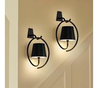Battery Operated Wall Lights, 2 Pack Rechargeable Wall Light Indoor with 3 Color Temperatures, Dimmable Wireless LED Wall Lamps IP54 Waterproof Wall Sconce Lights for Bedroom, Living Room(Black)