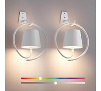 Battery Operated Wall Lights, 2 Pack RGB Rechargeable Wall Light Indoor Cordless Wall Lamp, Dimmable Wireless LED Wall Lamps IP54 Waterproof Wall Sconce Lights for Bedroom, Living Room(White)