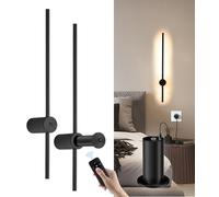 Battery Operated Wall Lights Indoor, USB-C Rechargeable Wall Light with Remote Control, 60CM Black, Dimmable Wireless LED Wall Lamps with Switch, 360° Free Rotation Modern Wall Sconces, 2 Pack
