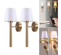 Battery Operated Wall Lights Rechargeable 2-Pack with Remote, Removable 5200mAh Battery Magnetic Charging, Dimmable Wall Sconces 3 Colour Temperatures Timer for Bedroom Living Room Hallway, Gold (04)