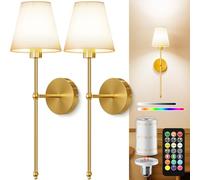 Battery Operated Wall Lights Set of 2, 10000mAh Rechargeable Wireless Wall Sconces with Remote, Dimmable 9 RGB Colours & 4 Light Temperatures, Magnetic Detachable Bulbs, for Bedroom Living Room