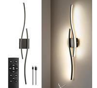 Battery Operated Wall Lights,Wave Bar Wall Lights Indoor,Dimmable 3000-6000K Bedside Wireless Wall Lights,Sconce Lights for Bedroom Living Room Hallway Corridor (Black)