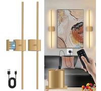 Battery Operated Wall Lights Wireless, USB Rechargeable Wall Light with Remote Control, Touch Dimmable Wall Lamp Indoor Gold 80CM 350° Rotation Modern Wall Sconce Decor for Bedroom Living Room, 2 Pack