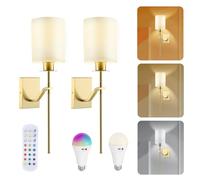 Battery Operated Wall Sconce Remote Dimmable, 2pcs Wall Lights Not Hardwired Fixture with Timer, Wall Lamps with Rechargeable Bulbs for Hallway Bathroom Bedroom Living Room Lighting Decor (Gold)