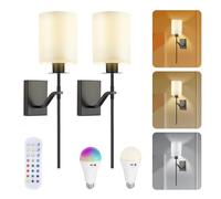 Battery Operated Wall Sconce Remote Dimmable, 2pcs Wall Lights Not Hardwired Fixture with Timer, Wall Lamps with Rechargeable Bulbs for Hallway Bathroom Bedroom Living Room Lighting Decor (Black)