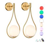 Battery Operated Wall Sconce Set Of 2 - Dimmable Wireless Lights With Remote & Timer, Modern Design In Gold, 7 Rgb Colors & 2 Color Temperatures For Bedroom, Living Room, Gold Seven Colors