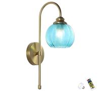 Battery Operated Wall Sconce Set of 2 Modern Cordless Glass Wall Lamps Antique Brass Retro Lighting for Bedroom & Bathroom Vanity Stylish Blue & Two-Color Design