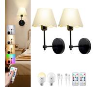 Battery Operated Wall Sconce Set of 2, Rechargeable Wall Lights with 5200mAh Detachable Charging Bulbs and Remote, 6 Colors RGB Dimmable Wireless Wall Lamp for Bedroom Living Room Hallway, No Wire