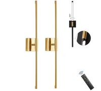 Battery Operated Wall Sconce with Remote Control Dimmable Wall Sconces Set of Two,Dimmable Wireless LED Wall Lamp,USB Rechargeable Wall Lights,360°Rotate,for Living Room, Bedroom,28 in(Gold,2pack)