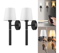 Battery Operated Wall Sconces of 2, Rechargeable LED Wall Lamp, Dimmable Wall Light Not Hardwired Fixture, USB Charging Bulbs with Remote,Latest 2 kinds of RGB dynamic modes, 12 RGB colors (03)