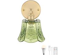 Battery Operated Wall Sconces Vintage Wireless Battery Powered Rose Wall Lampe with Remote Control Dimmable Wall Lantern Flower LED Wall Light for Bedside Bathroom Living Room,2pcs