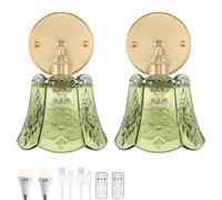 Battery Operated Wall Sconces Vintage Wireless Battery Powered Rose Wall Lampe with Remote Control Dimmable Wall Lantern Flower LED Wall Light for Bedside Bathroom Living Room,2pcs
