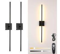 Battery Operated Wall Sconces With Remote Control, Set of Two,USB Rechargeable Wall Light,8000mah, 3 Color Temperature, LED Dimmable Cordless Touch Wall Lamp,360° Rotation Wall Decor,Black,32 Inch
