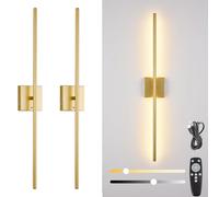 Battery Operated Wall Sconces With Remote Control, Set of Two,USB Rechargeable Wall Light,8000mah, 3 Color Temperature, LED Dimmable Cordless Touch Wall Lamp,360° Rotation Wall Decor,Gold,100CM