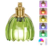 Battery Operated Wall Sconcewith Green Glass Lampshade, Rechargeable Wireless Wall Sconces Lights with Remote, Gold Wall Lamp for Bedside Indoor Bedroom Doorway, Bulbs Included