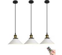 Battery Operated White nt Light with Remote Control - Industrial Wireless Hanging Lamp Fixture for Dining Room, Kitchen Island, Bedroom, Entryway, Foyer - Non-Hardwired Chlier
