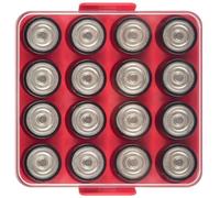 Battery Organiser Storage Case, Battery Vault Box Container for 16pcs C Batteries, Plastic Clear Protective Battery Holder for Travel/Home/Office (Red, M-16pcs C)