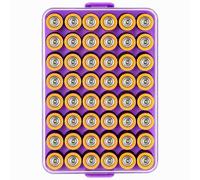 Battery Organiser Storage Case, Small Battery Safe Box Container for 48 AA Batteries, Plastic Clear Protective Battery Holder for Travel/Home/Office (Purple, L)