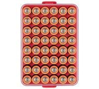 Battery Organiser Storage Case, Small Battery Safe Box Container for 48 AA Batteries, Plastic Clear Protective Battery Holder for Travel/Home/Office (Red, L)