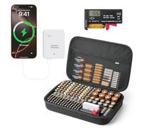 Battery Organizer Storage Case Box with Emergency Power Bank - Convert 4 AA Batteries to Phone Charger with Tester BT-168 PRO for AA AAA C D 9V CR2032 3V, Safe Battery Holder Holds 200+ Batteries