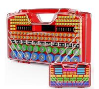 Battery Organizer Storage Holder Box Case - 285 Batteries Double-Sided Variety Pack, Holds AA AAA 4A C D Cell 9V 3V Lithium LR44 CR2 CR123 CR1632 18650 Button (RED)