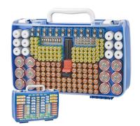 Battery Organizer Storage Holder Case with Double-Sided, Garage Box with Tester Checker. Batteries Container for 269pcs AA AAA AAAA 3A 4A 9V C D Lithium 4LR44 CR2 CR123A CR1632 CR2032 18650 - Blue