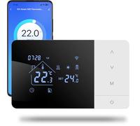 Battery-Powered 2-Wire WiFi Thermostat for Gas Boilers, Tuya Daily Programmable Thermostat, Compatible with Google Assistant& Alexa Voice Control. W506 3A (Fits 503 Junction Boxes) Black