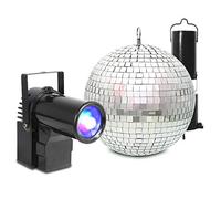 Battery Powered 20cm Disco Mirror Ball with RGBW LED Pinspot Spotlight Kit - Rotating Glitter Ball Set for House Parties, Weddings, Pub Events & Small Venues