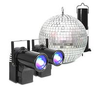 Battery-Powered 20cm Glitter Mirror Ball Kit with Rotating Motor & RGBW LED Pinspot Lights - Ideal Disco Lighting Set for Parties, Weddings, Events & Mobile DJs