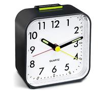 Battery Powered Alarm Clock Bedside Non Ticking Silent Desk Clock Little Small Clock Simple Table Analogue Clocks Snooze Light for Bedrooms Office Outdoors Heavy Sleepers Travel Boys Girls (Black)